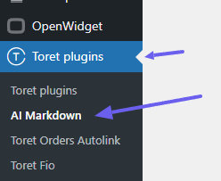 Toret AI Markdown - Aktivace pluginu