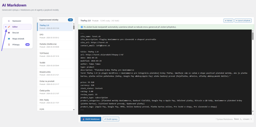 Toret AI markdown - editor markdown