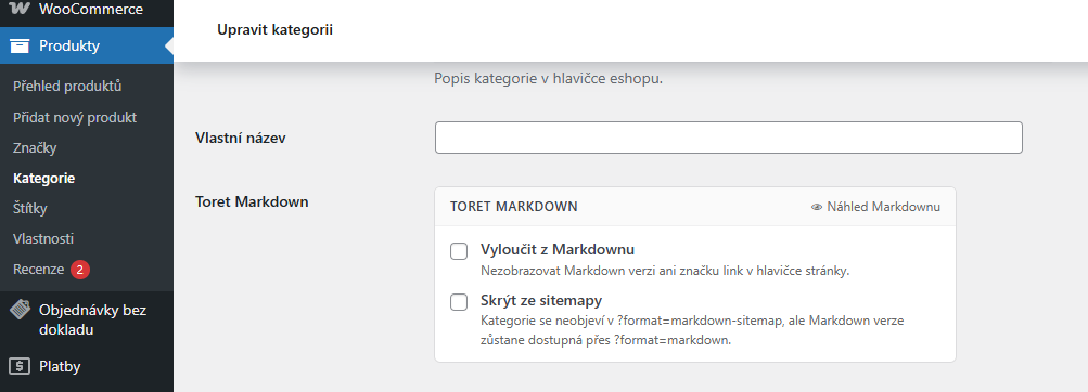 Toret AI markdown - kategorie
