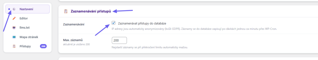Toret AI markdown - logování přístupů AI