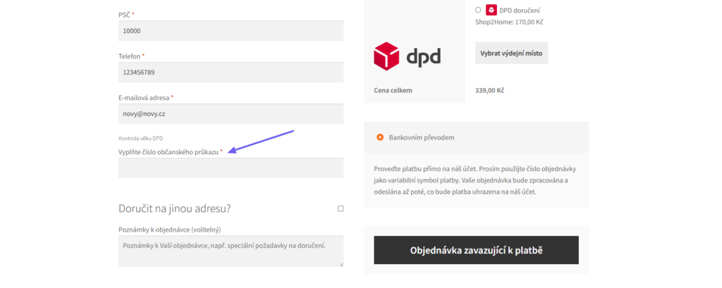 plugin DPD - kontrola věku