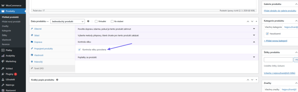 plugin DPD - kontrola věku