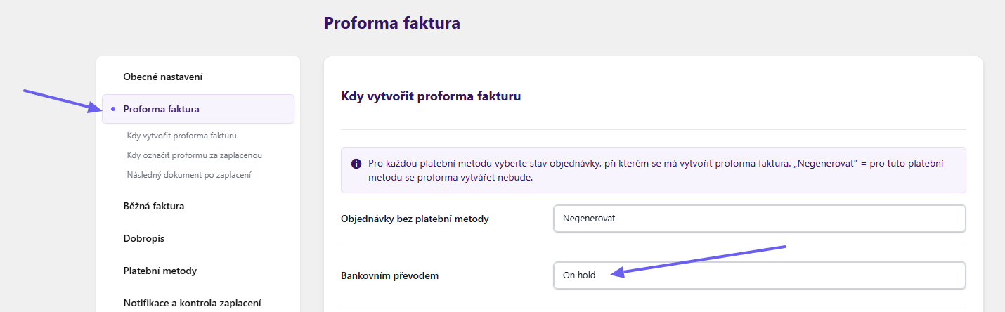 Toret Fakturoid – Nastavení vytvoření proformy