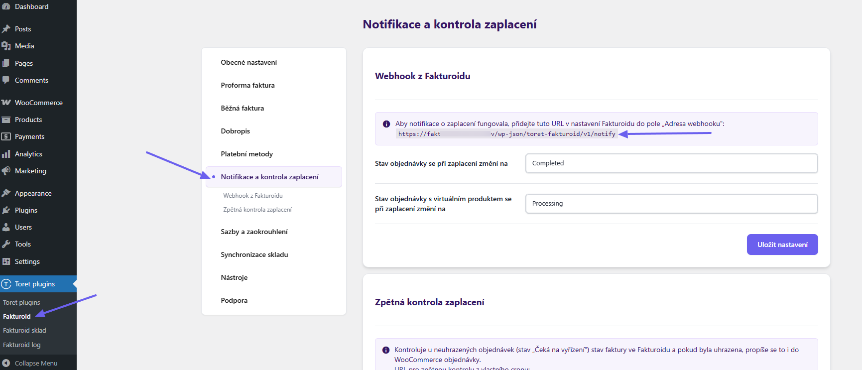 Toret Fakturoid – Webhook v pluginu