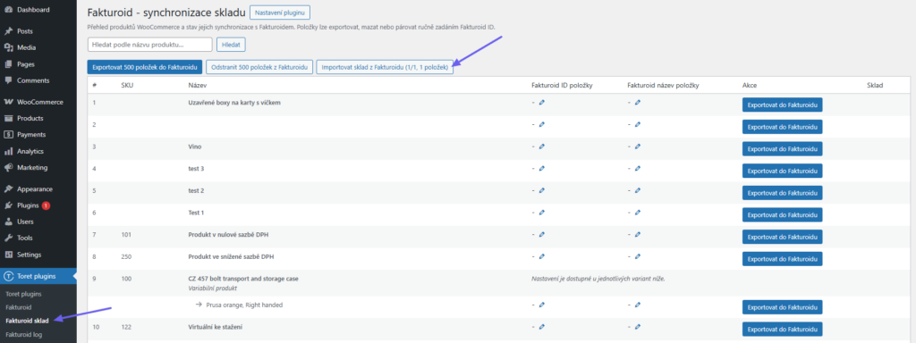 Toret Fakturoid – import produktů z Fakturoidu