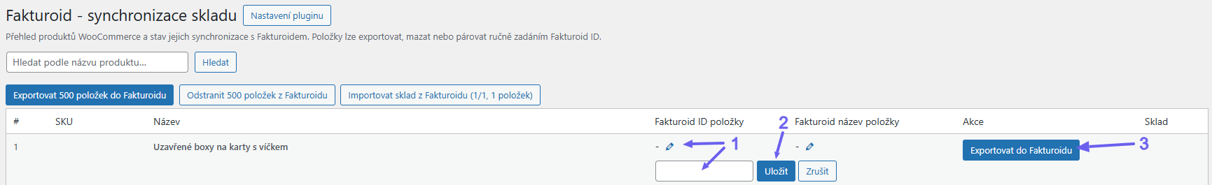 Toret Fakturoid – vložené ID produktu ze skladu služby Fakturoid