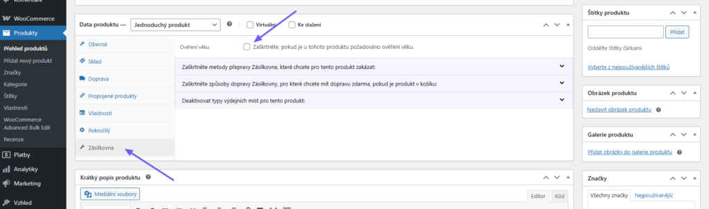 Plugin Toret Zásilkovna - nastavení Ověření věku