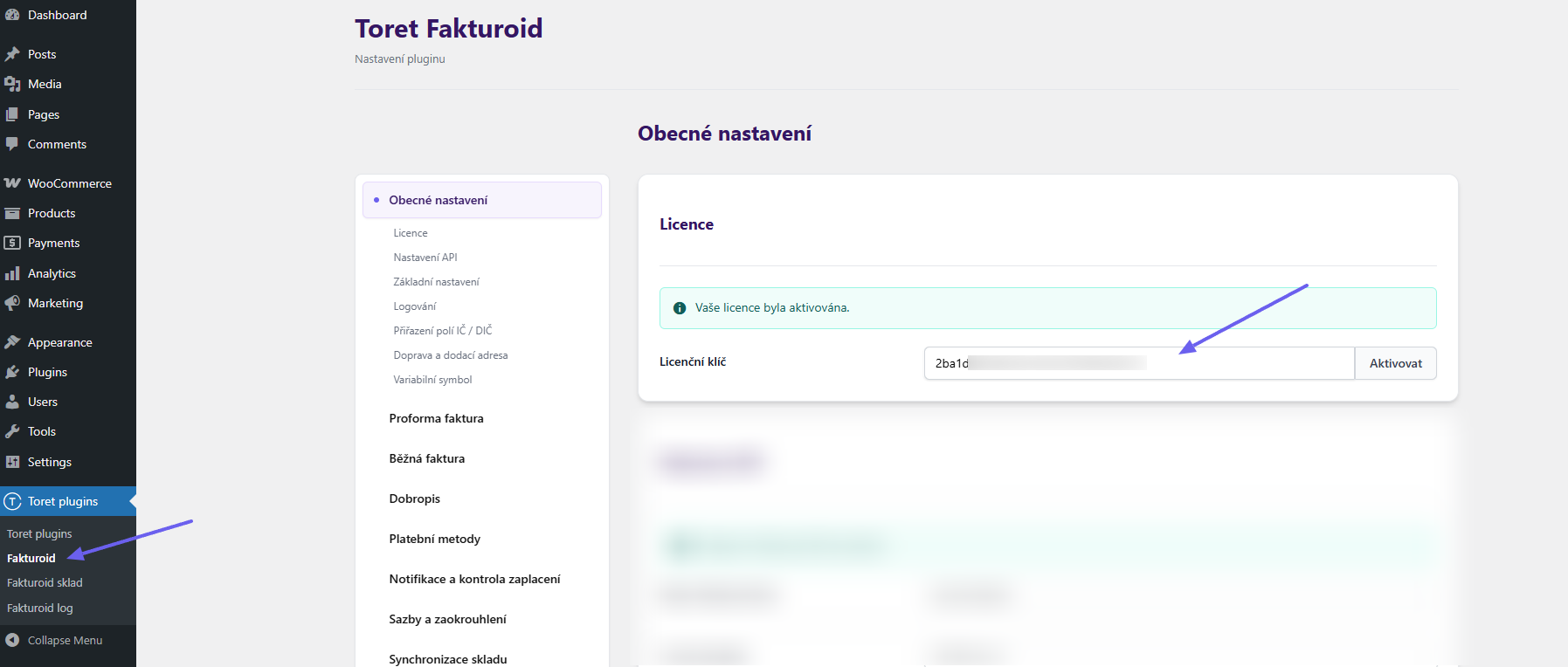 plugin Toret Fakturoid - aktivace