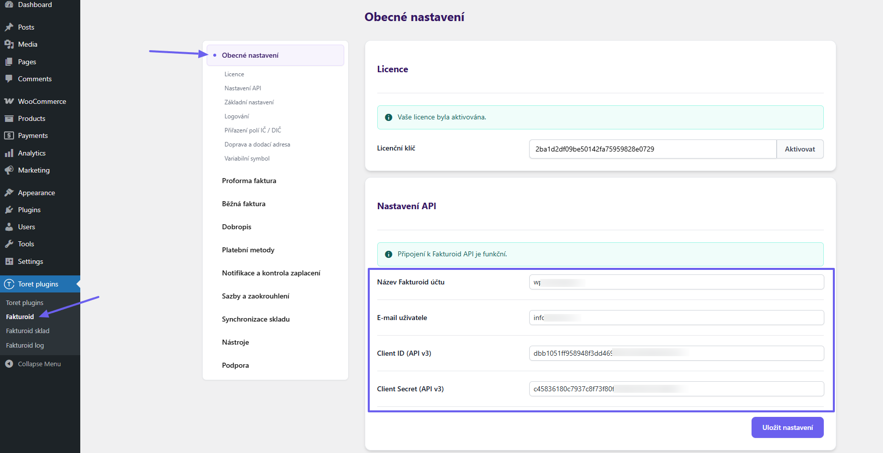 plugin Toret Fakturoid - napojení