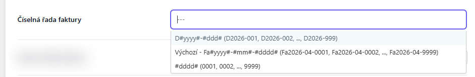 plugin Toret Fakturoid - nastavení číselné řady