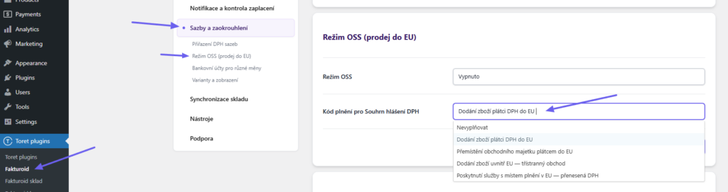 plugin Toret Fakturoid - nastavení kódu plnění