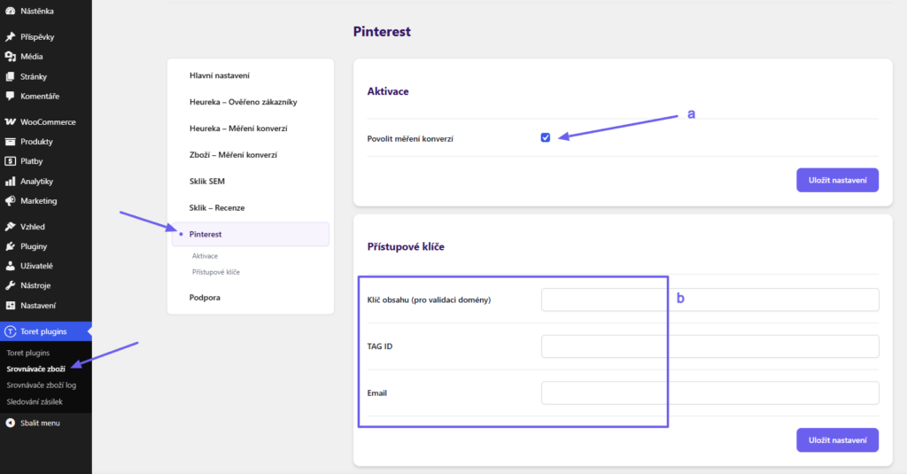 Plugin Srovnávače zboží - měření konverzí Pinterest