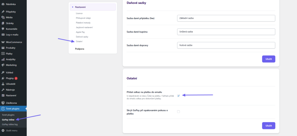 Plugin Toret GoPay Inline - Přidání odkazu na platbu do e-mailu