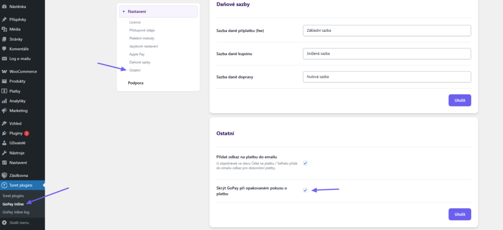 Plugin Toret GoPay Inline - Skrytí platební metody při opakovaném pokusu o platbu