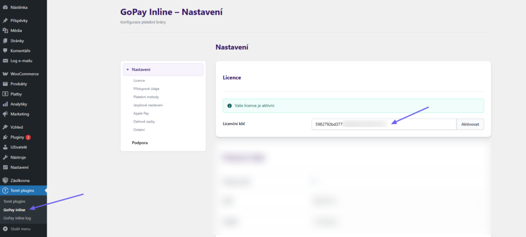 Plugin Toret GoPay Inline - aktivace
