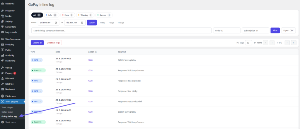 Plugin Toret GoPay Inline - debug
