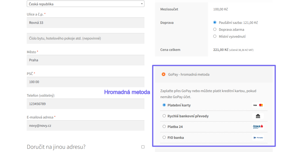 Plugin Toret GoPay Inline - hromadná metoda v pokladně