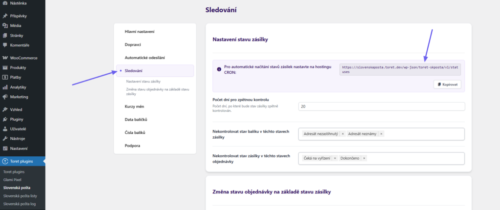 Plugin Toret Slovenská pošta - Automatické načítání stavu zásilky