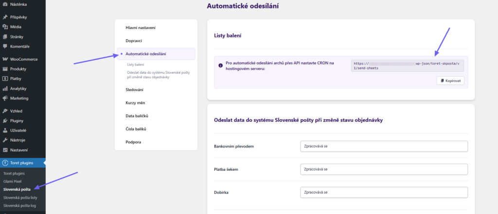 Plugin Toret Slovenská pošta - automatické odesílání listů zásilek