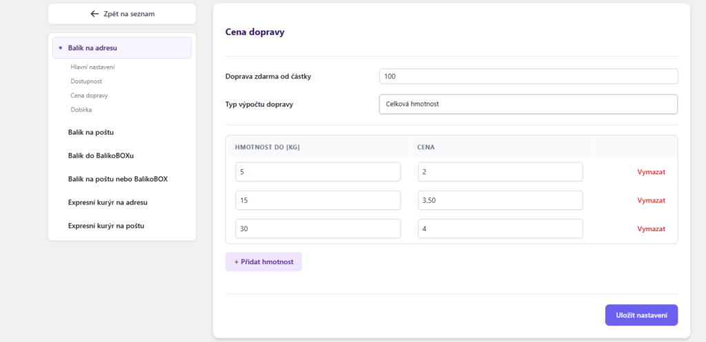 Toret Slovenská pošta Plugin - shipping price settings