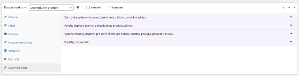 Plugin Toret Slovenská pošta - nastavení dopravy pro produkt