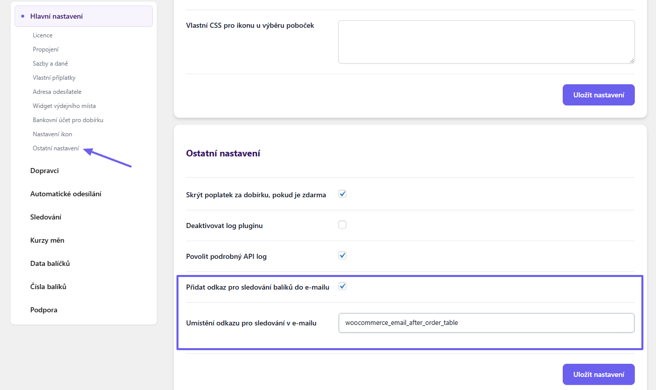 Plugin Toret Slovenská pošta - nastavení odkazu ke sledování v e-mailu pro zákazníky