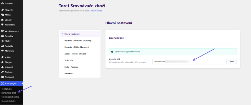 Plugin Toret Srovnávače zboží - aktivace