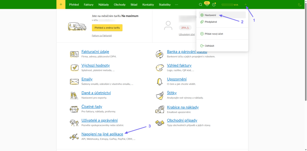Toret Fakturoid – nastavení webhooku