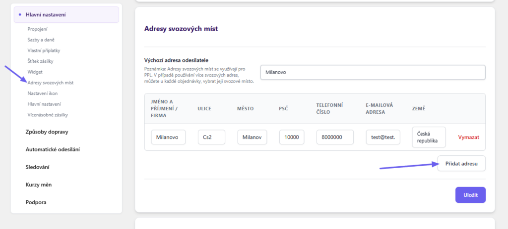 Plugin Toret PPL - adresy svozových míst