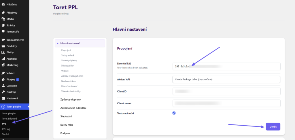 Plugin Toret PPL - aktivace 