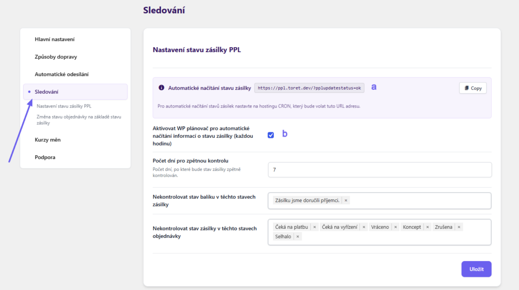 Plugin Toret PPL - automatické načítání stavu zásilek