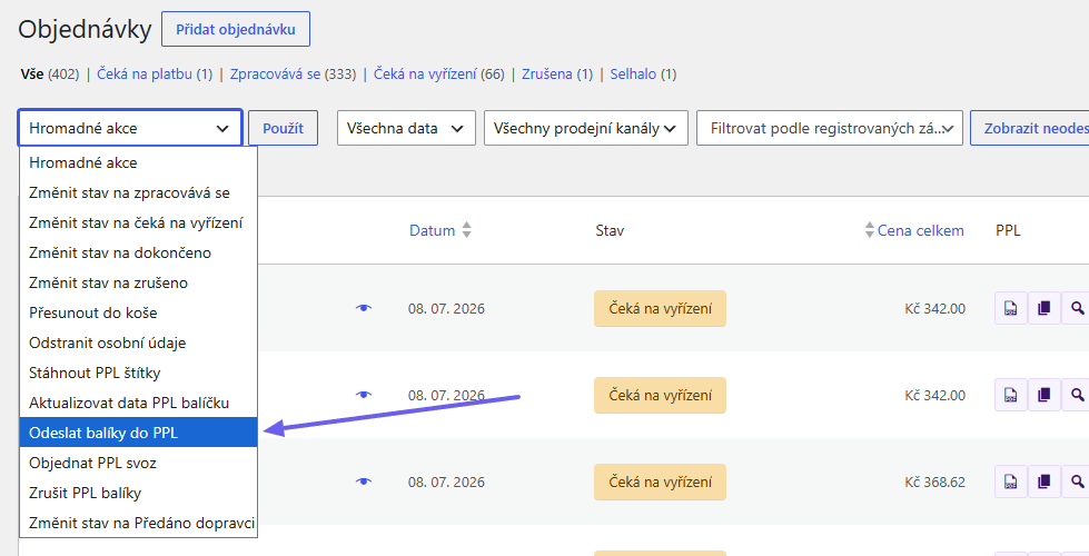 Plugin Toret PPL - hromadné podání