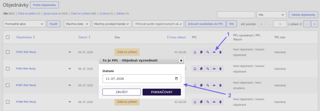 Plugin Toret PPL - manuální objednání svozu