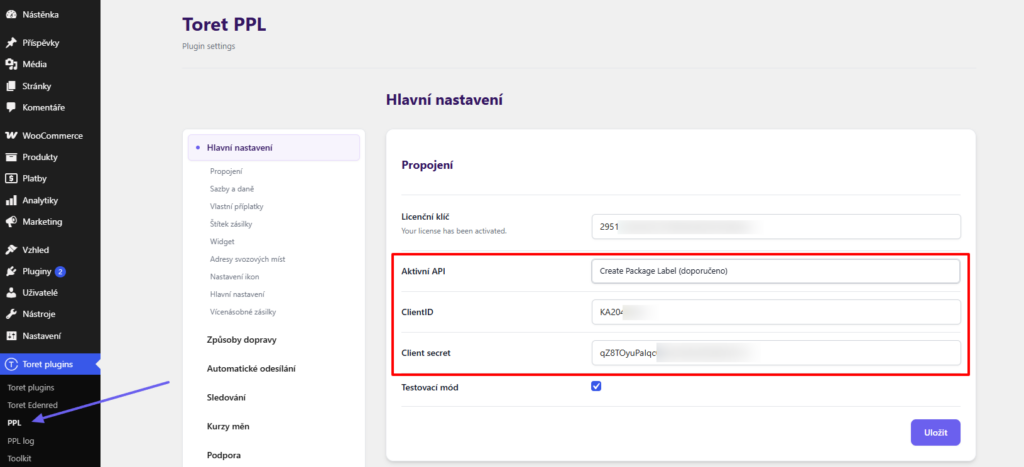 Plugin Toret PPL - napojení na API PPL