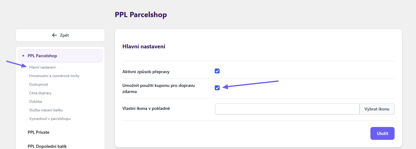 Plugin Toret PPL - nastavení kupónů pro dopravu zdarma