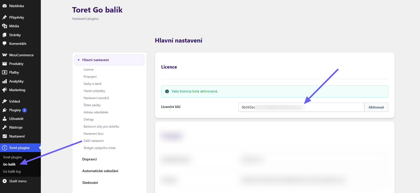 Plugin Toret GO balík - aktivace