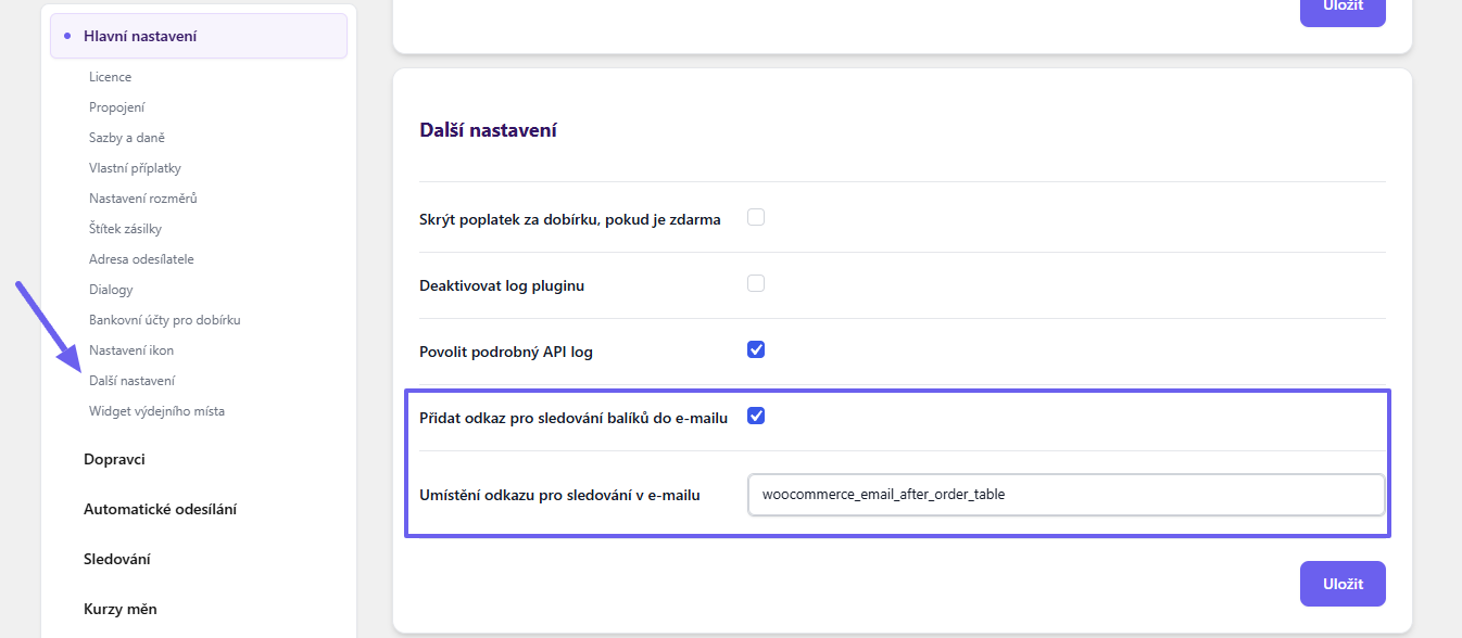 Plugin Toret GO balík - nastavení odkazu ke sledování zásilky v e-mailu