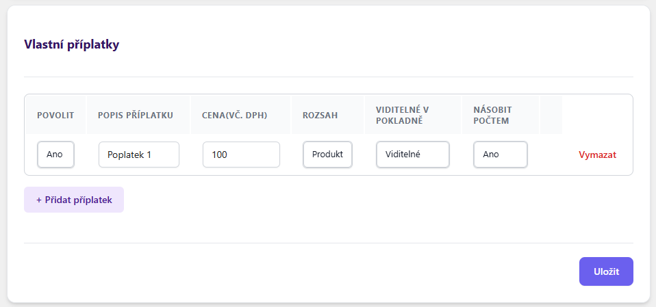 Plugin Toret GO balík - nastavení příplatků