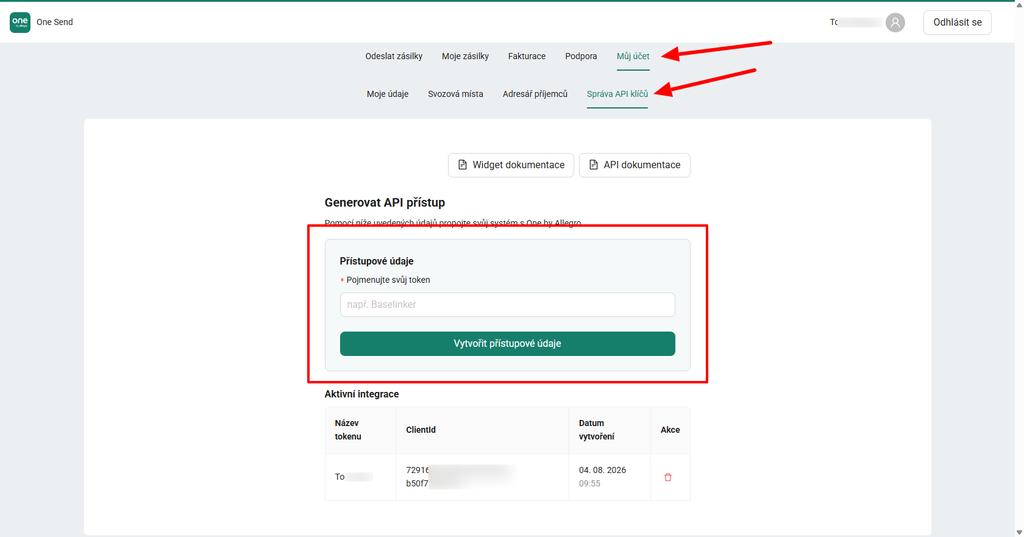 Plugin Toret One by Allegro -  generování tokenu