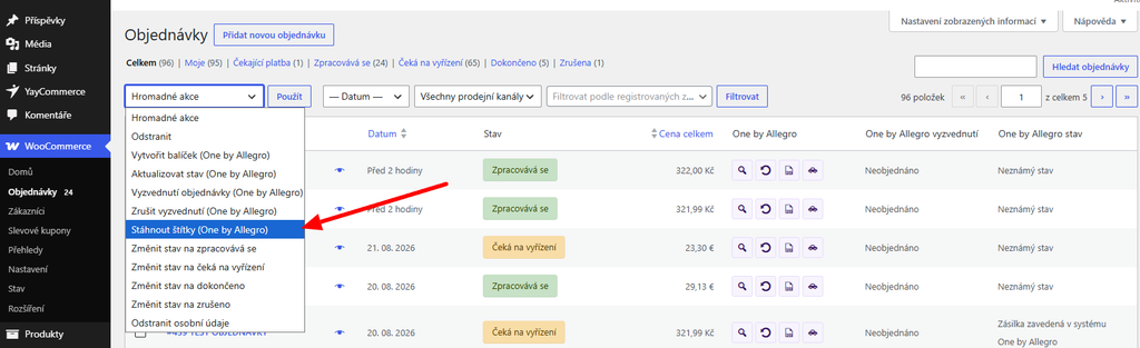 Plugin Toret One by Allegro -  hromadné stažení štítků