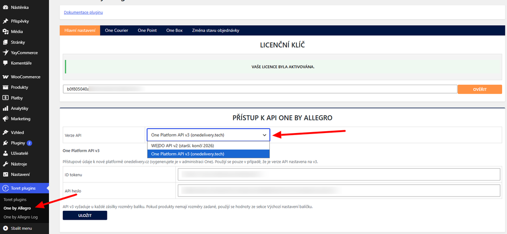 Plugin Toret One by Allegro -  napojení