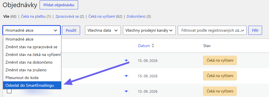 Plugin Toret Smart Emailing – hromadná akce