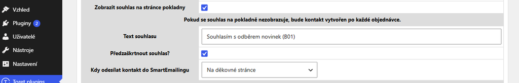 Plugin Toret Smart Emailing – souhlas v pokladně