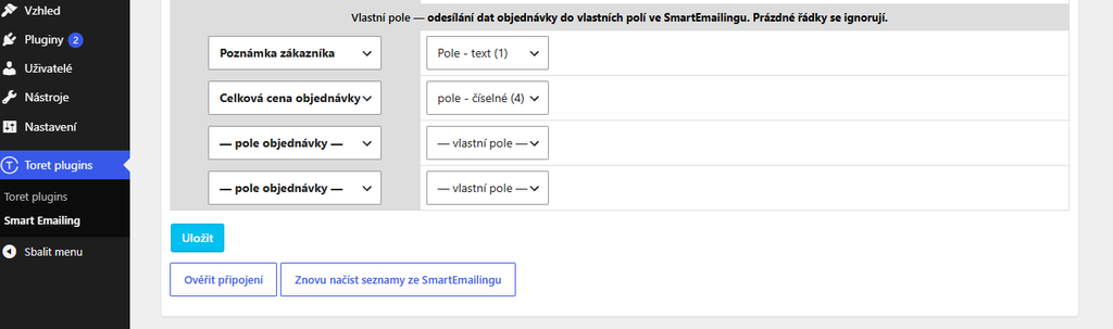 Plugin Toret Smart Emailing – vlastní pole