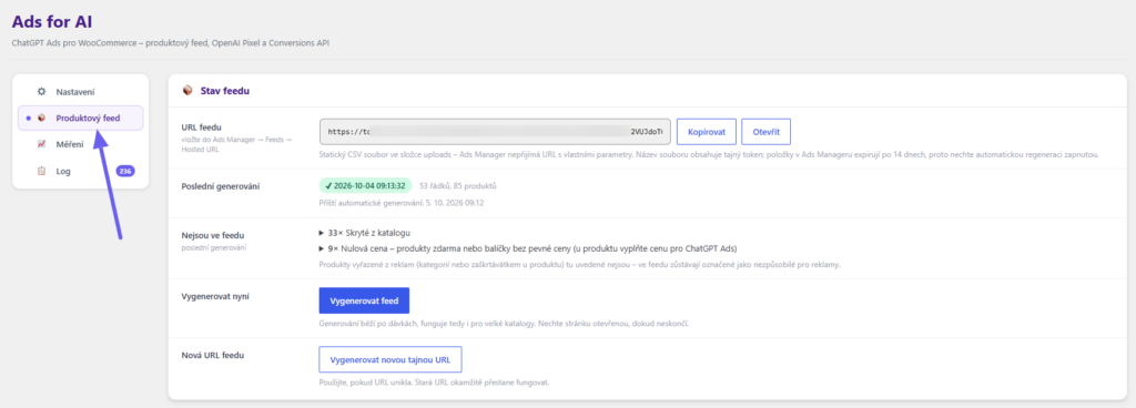 Toret Ads for AI - Stav feedu